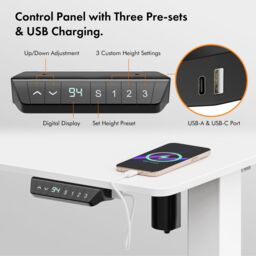 VonHaus Small Home Office Electric Standing Desk with USB-C Charging in White - thumbnail 4