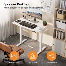 VonHaus Small Home Office Electric Standing Desk with USB-C Charging in White - thumbnail 3