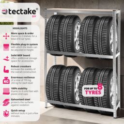 tectake Tyre Rack 530 Kg - Grey - thumbnail 2