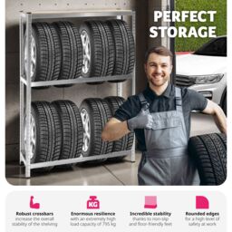tectake Tyre Rack 530 Kg - Grey - thumbnail 3