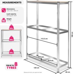 tectake Tyre Rack 530 Kg - Grey - thumbnail 6