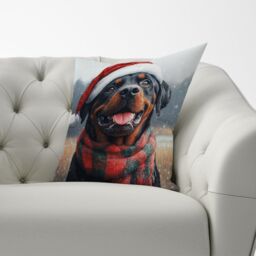 Warren Reed - Designer Christmas Rottweiler Cushion in Black - Size: 60 cm x 60 cm - thumbnail 3
