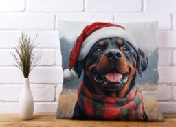 Warren Reed - Designer Christmas Rottweiler Cushion in Black - Size: 60 cm x 60 cm - thumbnail 2