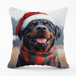 Warren Reed - Designer Christmas Rottweiler Cushion in Black - Size: 60 cm x 60 cm - thumbnail 1