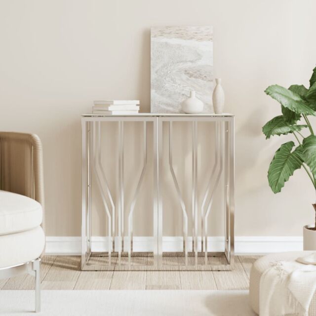 Berkfield Home Console Table Silver 70x30x70 cm Stainless Steel & Glass - Size: 70 x 30 x 70 cm - image 1