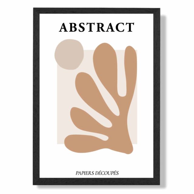 ARTZE Matisse Floral Cutout Orange & Beige Mid Century Framed Print SIZE: A4 with Black Frame - image 1