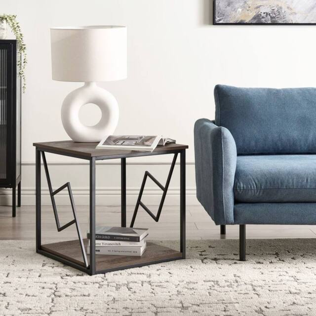 Wyld and Coco Home Side Table - Dark Wood Laminate Top Black Metal Frame 56 x 56 cm in Brown - image 1