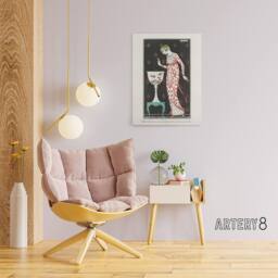 "Artery8 Coral Evening Dress Fashion Advert Barbier Canvas Wall Art in White - Size: W24"" x H32""" - thumbnail 3