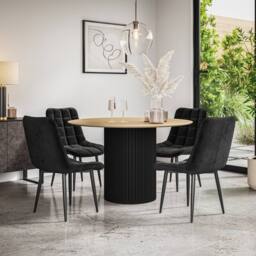 More4Homes Arlo Oak Table Top W Black Legs + Nova Velvet Dining Chair Set Of 6 - thumbnail 1