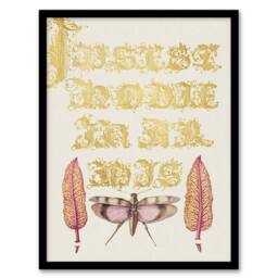 Artery8 Chard & Red Winged Grasshopper Calligraphy Framed Wall Art Print in Gold - Size: A4 - thumbnail 1