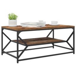 Berkfield Home Coffee Table with Shelf - Old Wood, 90x50x40 cm, Engineered Wood in Brown - Size: 90 x 50 x 40 cm - thumbnail 3