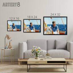 "Artery8 President John F Kennedy JFK At Yacht Wheel Framed Canvas Wall Art Print in Blue - Size: W12"" x H16""" - thumbnail 4