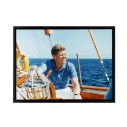 "Artery8 President John F Kennedy JFK At Yacht Wheel Framed Canvas Wall Art Print in Blue - Size: W12"" x H16""" - thumbnail 1