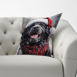 Warren Reed - Designer Christmas Newfoundland Cushion in Black - Size: 60 cm x 60 cm - thumbnail 3