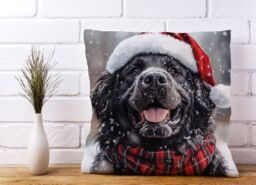Warren Reed - Designer Christmas Newfoundland Cushion in Black - Size: 60 cm x 60 cm - thumbnail 2