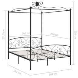 Berkfield Home Canopy Bed Frame Black Metal 160x200 cm - thumbnail 5