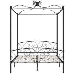 Berkfield Home Canopy Bed Frame Black Metal 160x200 cm - thumbnail 3