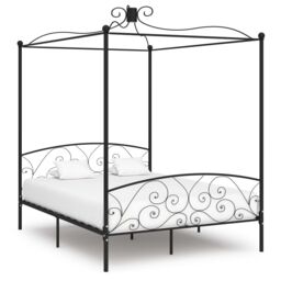 Berkfield Home Canopy Bed Frame Black Metal 160x200 cm - thumbnail 1