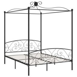 Berkfield Home Canopy Bed Frame Black Metal 160x200 cm - thumbnail 2
