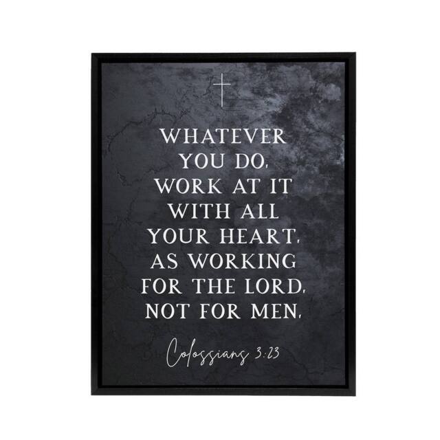 "Artery8 Colossians 3 23 All Your Heart Bible Quote Framed Canvas Wall Art Print in Grey - Size: W12"" x H16""" - image 1