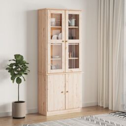 Berkfield Home Glass Display Cabinet ALTA 77x35x186.5 cm Solid Wood Pine in Brown