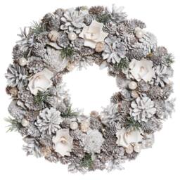 Dibor 33cm White Xmas Decor Front Door Wreath Christmas Wreath in Silver - thumbnail 1