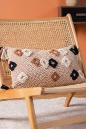 Furn Benji Tasselled Jacquard Diamond Tufted Cotton Cushion in Brown - Size: 30 cm x 50 cm - thumbnail 5