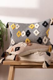 Furn Benji Tasselled Jacquard Diamond Tufted Cotton Cushion in Brown - Size: 30 cm x 50 cm - thumbnail 6