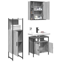 Berkfield Home 3 Piece Bathroom Cabinet Set Grey Sonoma Engineered Wood - thumbnail 4