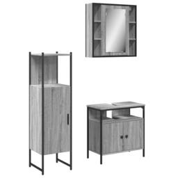 Berkfield Home 3 Piece Bathroom Cabinet Set Grey Sonoma Engineered Wood - thumbnail 1