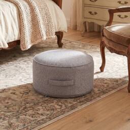 KORVIXA Grey Round Linen Bean Bag Pouf Ottoman Footstool Stool for Sofa - Size: 100 cm x 100 cm - thumbnail 4