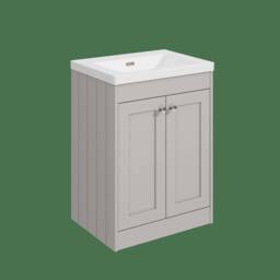 Balterley 600mm Floor Standing 2 Door Unit with Basin No Tap Hole - Pebble Grey - thumbnail 1