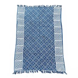 KDMD Handmade Indigo Throw - 170x120cm - Kasba Tiles in Gold - Size: 170x120 cm - thumbnail 2