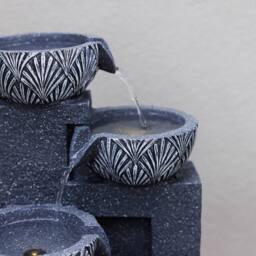 Primrose Talla 3 Tiered Stacked Bowls Grey Outdoor Water Feature with LEDs 41cm - thumbnail 2