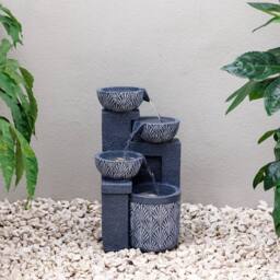 Primrose Talla 3 Tiered Stacked Bowls Grey Outdoor Water Feature with LEDs 41cm - thumbnail 1