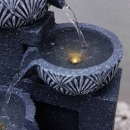 Primrose Talla 3 Tiered Stacked Bowls Grey Outdoor Water Feature with LEDs 41cm - thumbnail 4