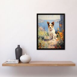 Artery8 Wall Art Print Jack Russell Terrier Floral Dog Portrait Oil Painting Framed Art - Size: A4 - thumbnail 4