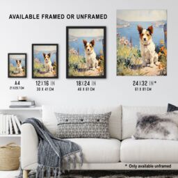 Artery8 Wall Art Print Jack Russell Terrier Floral Dog Portrait Oil Painting Framed Art - Size: A4 - thumbnail 3