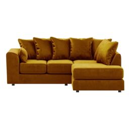 Furnishings For Less UK Brooklyn Plush Velvet 3 to 4 Seater L Shaped Corner Sofa Right Hand Facing in Gold - thumbnail 2