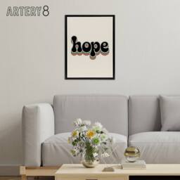 "Artery8 Hope Colourful Retro Rainbow Font Typography Framed Canvas Wall Art in Beige - Size: W12"" x H16""" - thumbnail 3