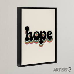 "Artery8 Hope Colourful Retro Rainbow Font Typography Framed Canvas Wall Art in Beige - Size: W12"" x H16""" - thumbnail 2
