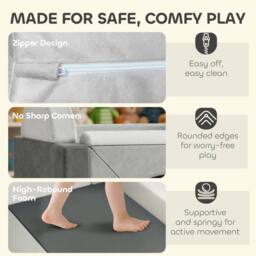 AIYAPLAY Kids Play Sofa, 12 Pieces Foam Modular Convertible Sofa in Light Grey - thumbnail 5