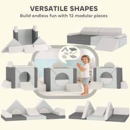 AIYAPLAY Kids Play Sofa, 12 Pieces Foam Modular Convertible Sofa in Light Grey - thumbnail 4