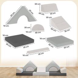 AIYAPLAY Kids Play Sofa, 12 Pieces Foam Modular Convertible Sofa in Light Grey - thumbnail 3