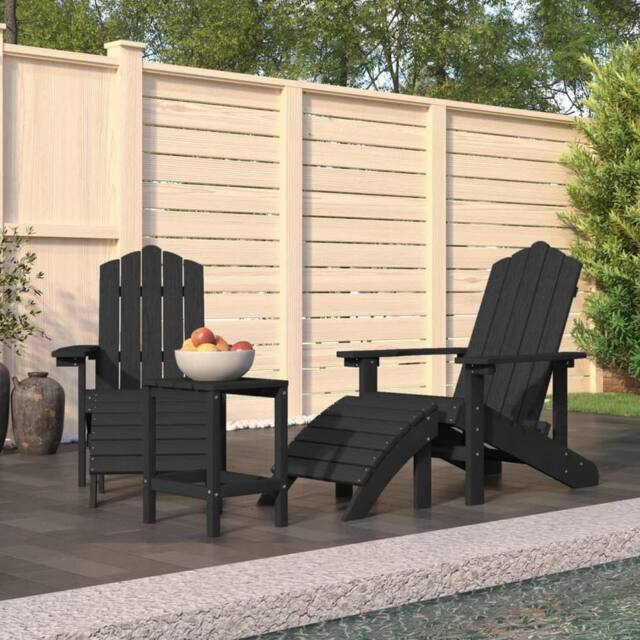 Berkfield Home Garden Adirondack Chairs with Footstool & Table HDPE Anthracite in Black - image 1