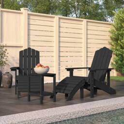 Berkfield Home Garden Adirondack Chairs with Footstool & Table HDPE Anthracite in Black - thumbnail 1