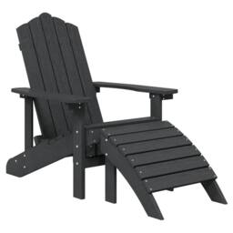 Berkfield Home Garden Adirondack Chairs with Footstool & Table HDPE Anthracite in Black - thumbnail 3