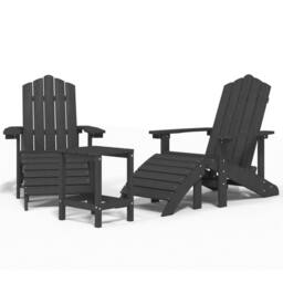 Berkfield Home Garden Adirondack Chairs with Footstool & Table HDPE Anthracite in Black - thumbnail 2