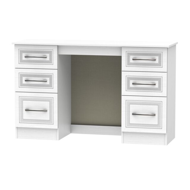 Ready Assembled 2 U Oxford 6 Drawer Kneehole Desk (Ready Assembled) in White