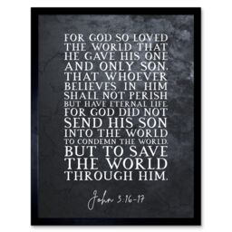 Artery8 Wall Art Print John 3:16-17 Eternal Life Sent His Son To Save The World Christian Bible Verse Quote Scripture Typography Art Framed - thumbnail 1